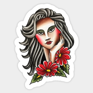 Lady Face with Flowers Tattoo Design Sticker